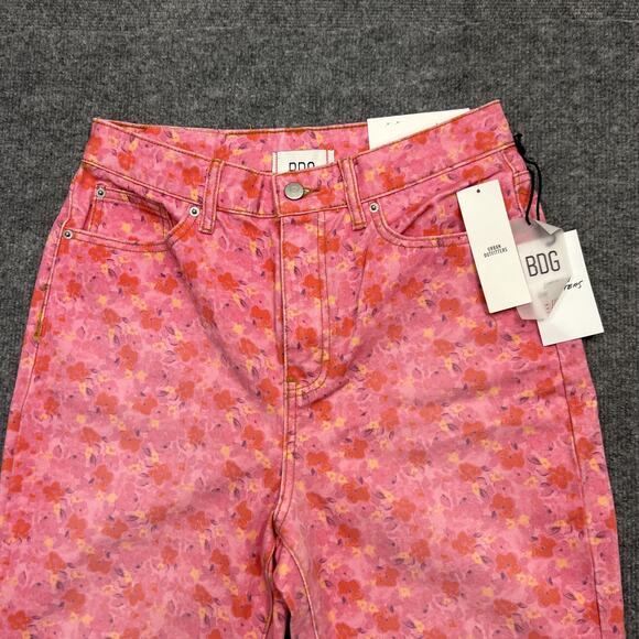 BDG Urban Outfitters Jeans Womens 29 Pink Rose High Rise Flare Floral Pants NWT - Picture 2 of 11